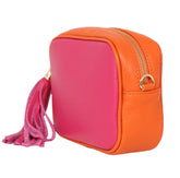 Fuchsia Orange Two Tone Crossbody Bag